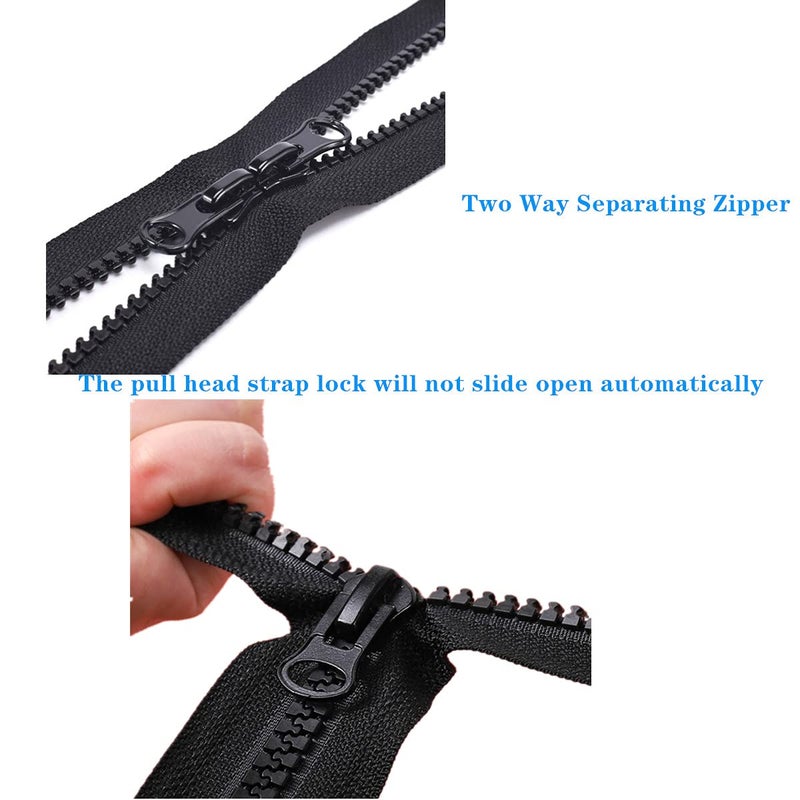 Wonesifee 5PCS #5 39 Inch Two Way Separating Large Plastic Zippers Black Tape with Double Pull Slider Heavy Duty Zippers for Sewing  Jacket  Sleeping Bag Tent 100cm (39"" 5pcs) - Image 3